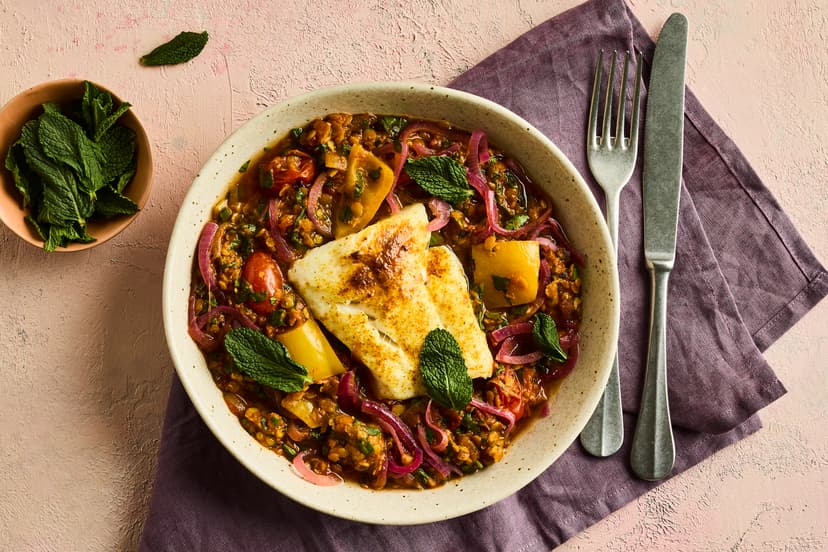 Tender, gently spiced cod that flakes apart on your fork, warming lentils that satisfy your stomach and your soul, and a scattering of fresh mint to keep your taste buds on their toes. It’s comfort food you can feel truly good about.