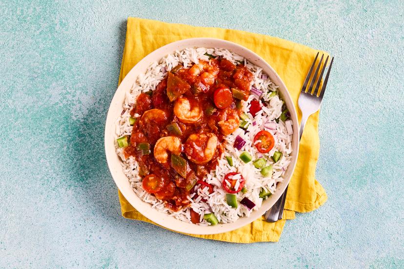 Peri-peri flavours are super popular right now, and after a mouthful of our prawns you’ll know why! They’re served in a rich, spicy sauce with pepper, red onion and tomatoes and basmati rice. Oh - and they’re on the table in 30 minutes. What’s not to love?!