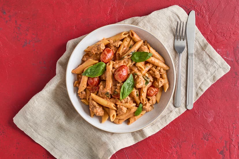 On your marks, get set… ragu! Fry pork mince and onion with oregano and fennel seeds while your pasta’s bubbling away. Add our faff-free garlic and sun-dried tomato pastes, fresh basil, a dash of passata and yogurt and hey presto, your pasta classic is ready in record time (AKA 20 minutes).