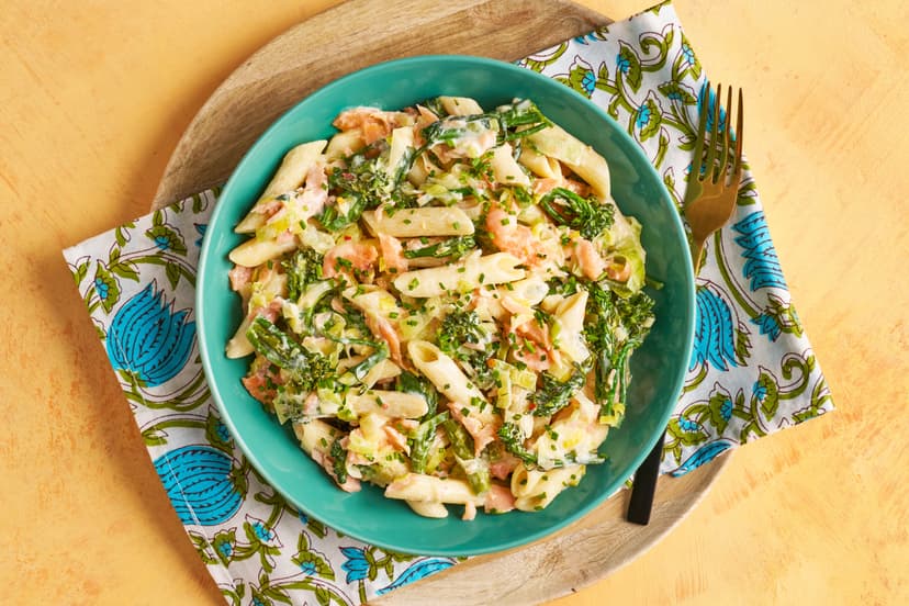 Get set for a summer sensation. Sautéed leek and broccoli, sprinkled with lemon zest then simmered in a chilli-spiked sauce, is stirred through pasta and finished with freshly torn smoked salmon, chives and a swirl of Greek-style yogurt. Sublime.