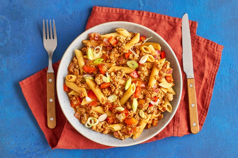 This is a little bit spicy, a lot sausagey and reassuringly saucy. Just sizzle it all up in a pan, throw in your cooked pasta and finish with a sprinkle of spring onions. You get to kick back with a satisfying bowl of comfort food, while your taste buds get to party!