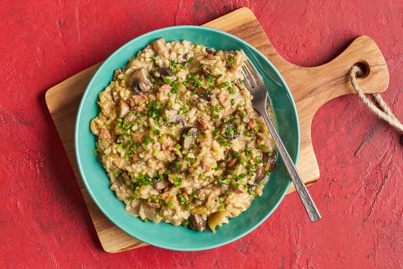 Risotto, the easy way. Put smoked bacon, earthy chestnut and porcini mushrooms, plus leek, onion, garlic, thyme and arborio rice in your slow-cooker pot and let the magic happen. Six hours later, a sprinkle of fresh chives wakes up this sleeping beauty – because everyone deserves a fairy-tale ending!