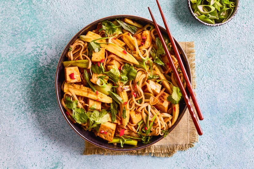 Packed with fab, fragrant flavours (which the tofu soaks up beautifully), this version of the takeaway favourite is a feast for all the senses. The tangy sauce is made with tamari, vegan-friendly oyster sauce, chilli and fresh lime, while stir-fried baby corn, spring onions, pak choi and soft noodles ensure satisfaction and a garnish of coriander adds a final flourish.