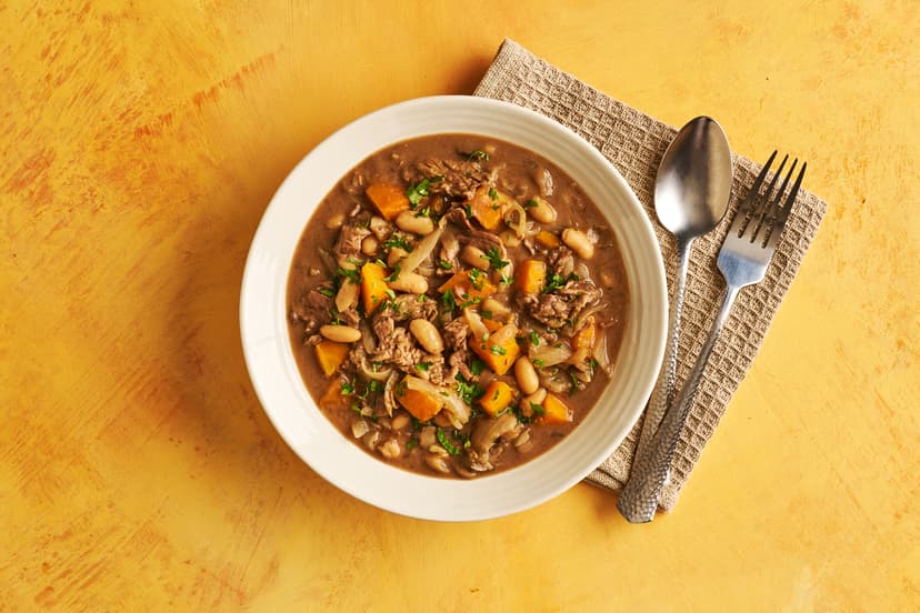 Melt-in-the-mouth steak is always a good dinner decision. Pair it with carrot and onions, cannellini beans for filling power and a sublimely slurpable sauce made with garlic, thyme, miso, balsamic and Dijon mustard – all cooked low and slow – and we believe that’s what you call a no-brainer (disclaimer: provided you own a slow cooker, of course!)…